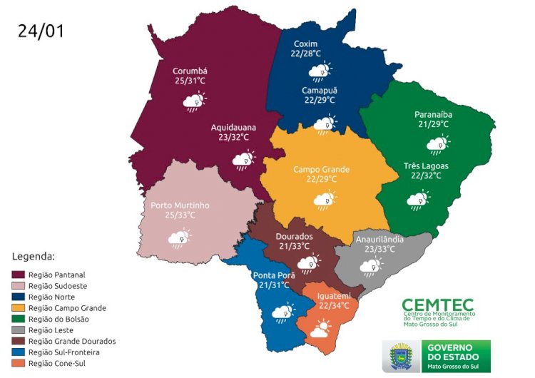 Previsão é de sol, nebulosidade e chuva nesta terça-feira